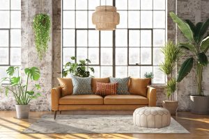 3d rendering of a bohemian style living room