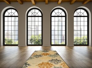 Empty loft room with arc windows 3D rendering 3