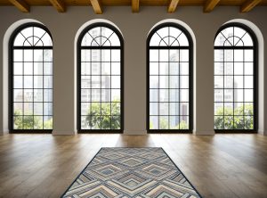 Empty loft room with arc windows 3D rendering 3
