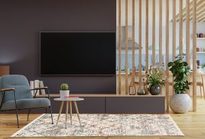 Modern interior room with furniture,TV room,Dining room,The kitc