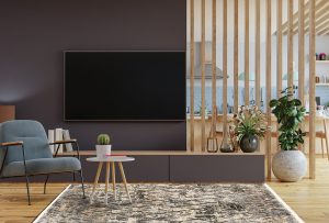 Modern interior room with furniture,TV room,Dining room,The kitc