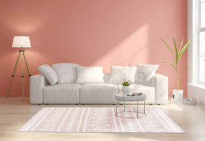 Interior of modern living room with sofa 3D rendering